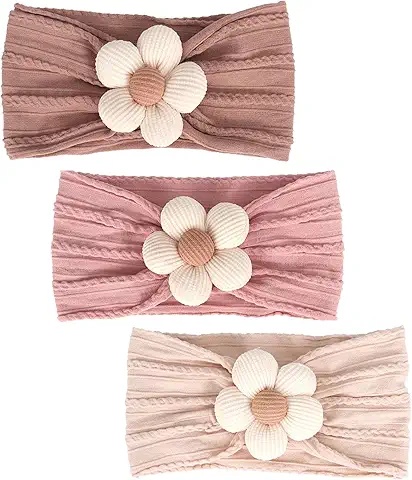3-Pack Baby Flower Headwraps – Soft Textured Cotton with Knitted Blooms