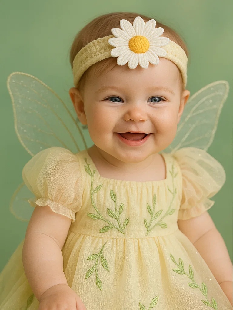 Fotografická sada pro miminka s květinovým motivem – čelenka a šaty s křídly