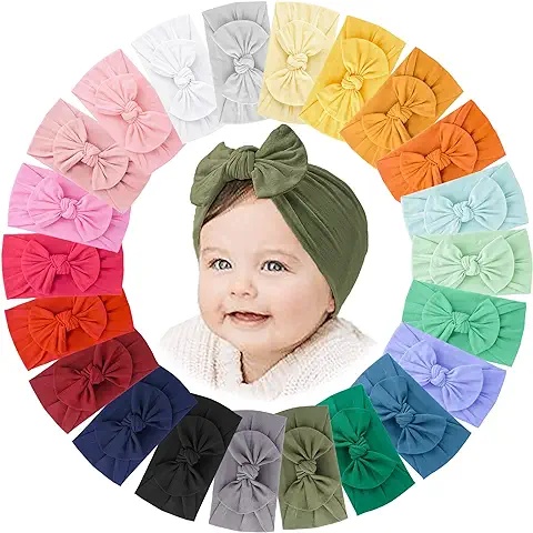 20-Color Turban Style Baby Headbands – High Elastic Cotton Bows for Infant Girls