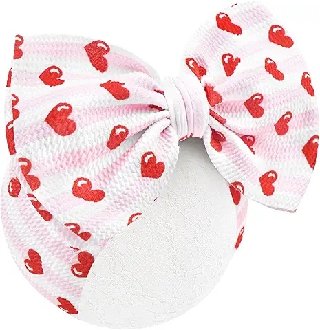 Valentine’s Heart Print Baby Headband – Oversized Bow Knot for Festive Occasions