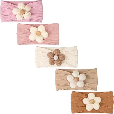 5-Pack Baby Floral Headbands – Knitted Flower Bow Wraps for Newborn Girls and Toddlers