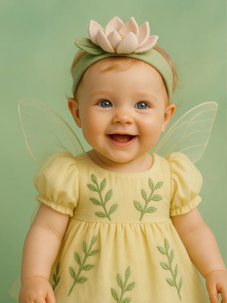 Baby-Fotoset mit Lotusblume – Märchenhaftes Stirnband & Kleid