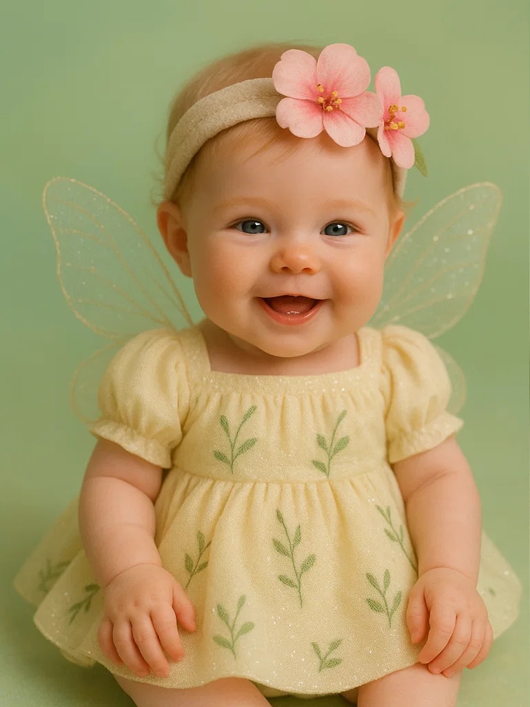 Set foto pentru bebeluși cu floare de lotus – bentiță și rochiță de poveste