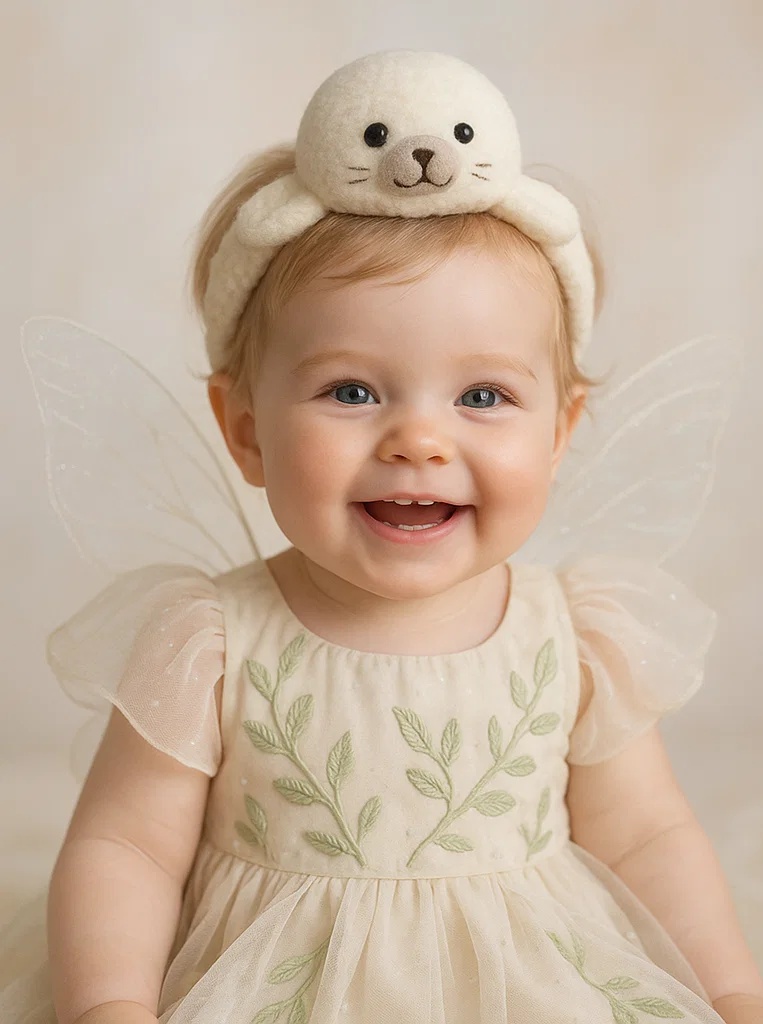 White Seal Plush Baby Headband for Baby Photo Shoots