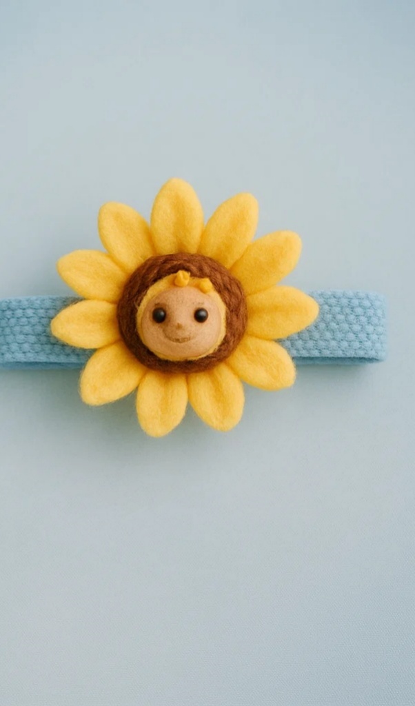 Adorable Sunflower Baby Headband with a Cute Smiling Face