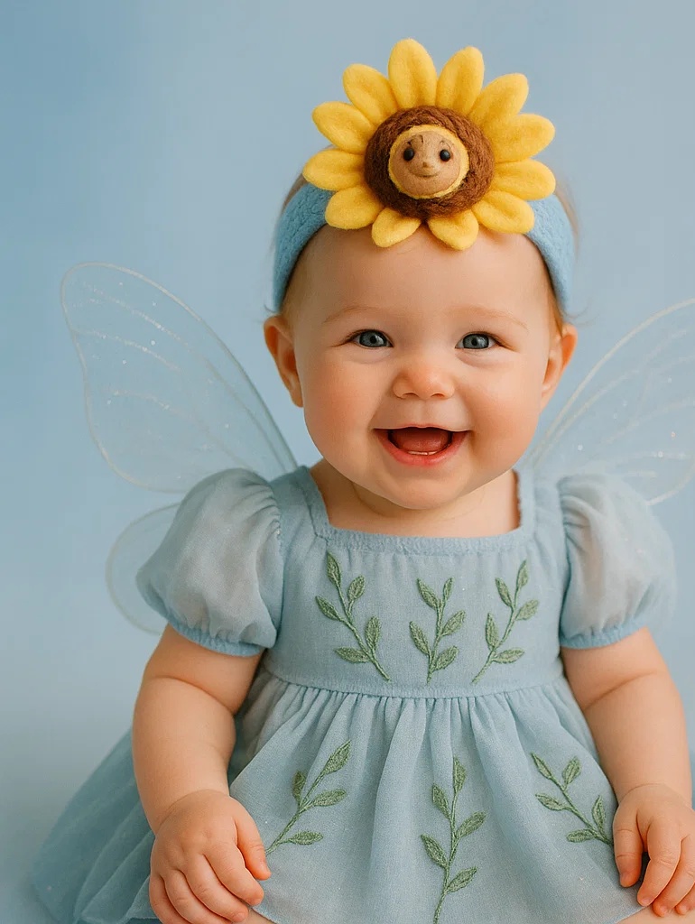 Adorable Sunflower Baby Headband with a Cute Smiling Face