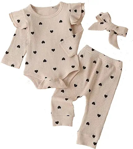 3-Piece Baby Pajama Set with Sweet Heart Prints – Soft and Cozy for Sleeping
