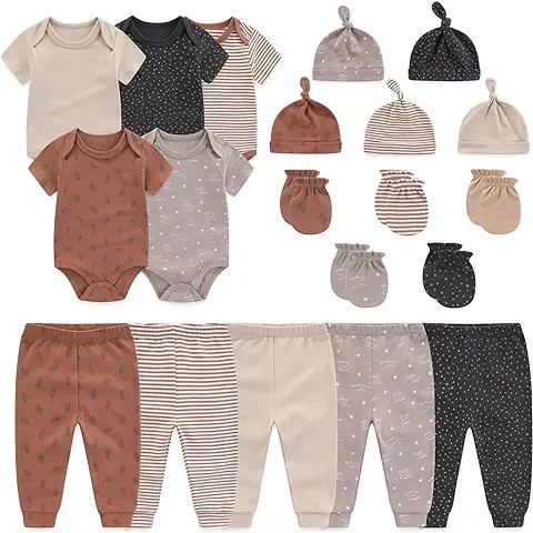16-Piece Newborn Baby Clothing Set – Bodysuits, Pants, Hats, and Mittens