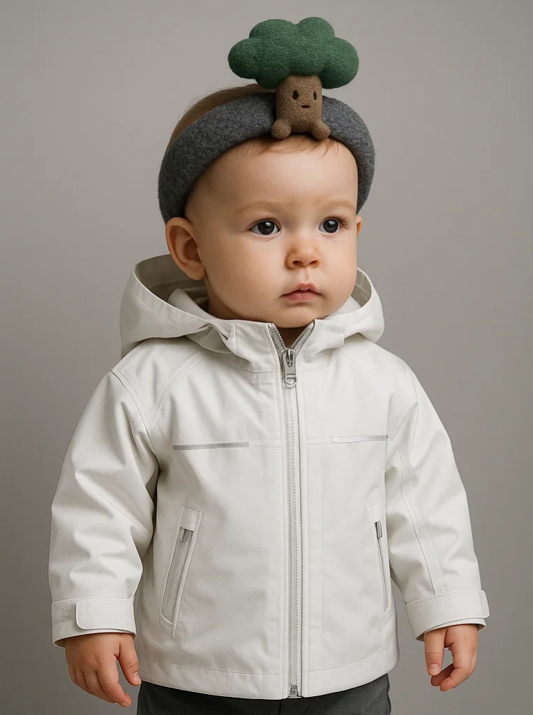 Charcoal Tree Baby Headband – Cartoon Plush Headwear in Deep Gray