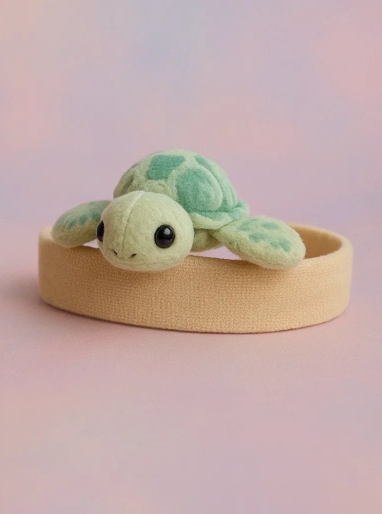 Seafoam Turtle Plush Baby Headband with Comfortable Fit