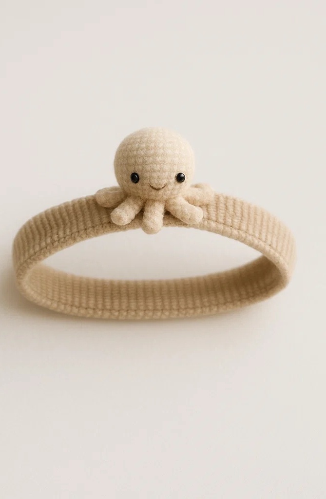 Smiling Octopus Plush Baby Headband in Beige