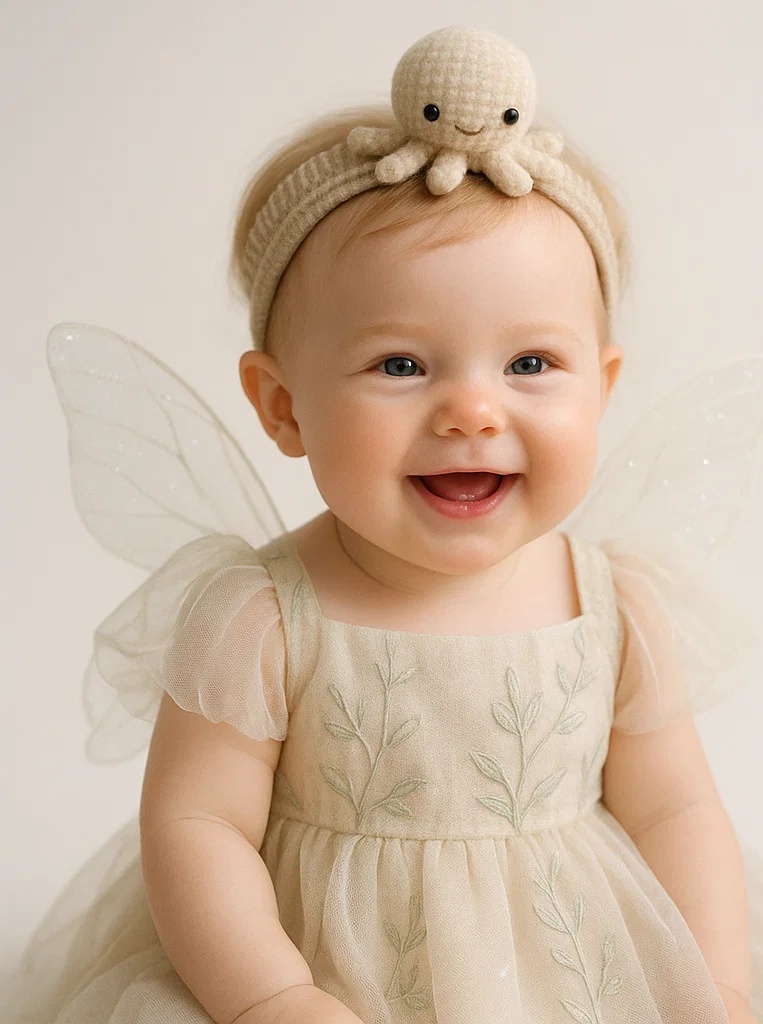 Smiling Octopus Plush Baby Headband in Beige