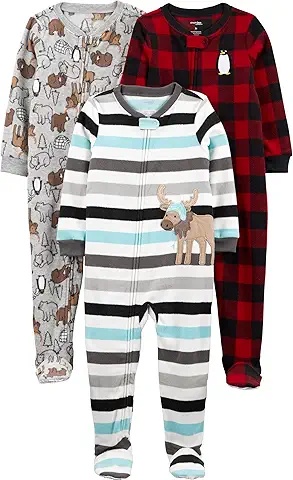 3-Piece Baby Pajama Set with Fun Animal and Plaid Designs