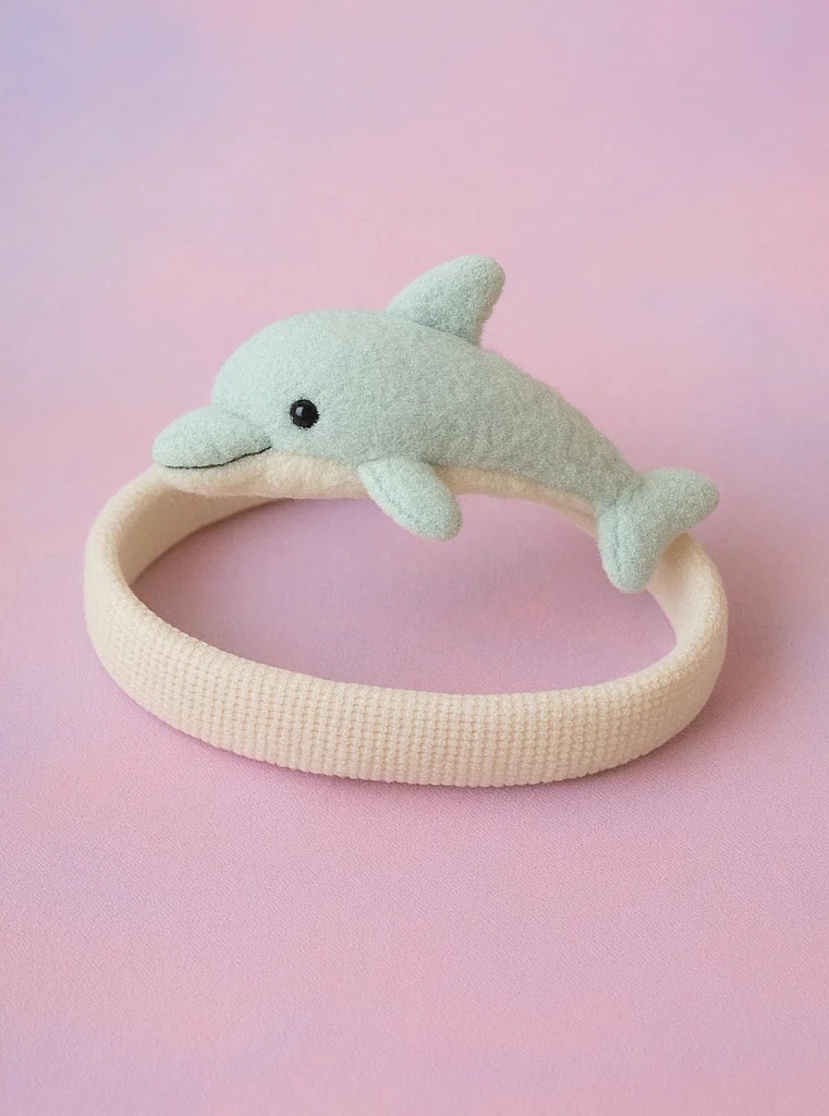 Seafoam Dolphin Plush Baby Headband with Soft Fabric