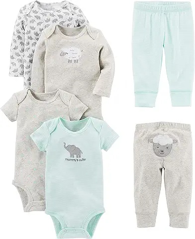 5-Piece Baby Bodysuit Set with Fun Animal Prints and Soft Pants