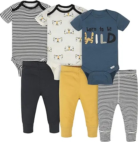 6-Piece Baby Bodysuit Set with Playful Prints and Pants – Perfect for Active Babies