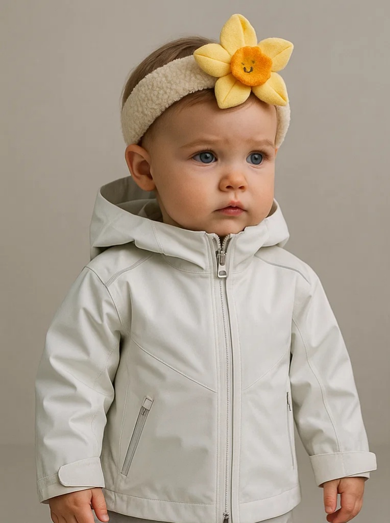 Cream Blossom Baby Headband – Happy Face Floral Plush Headwear