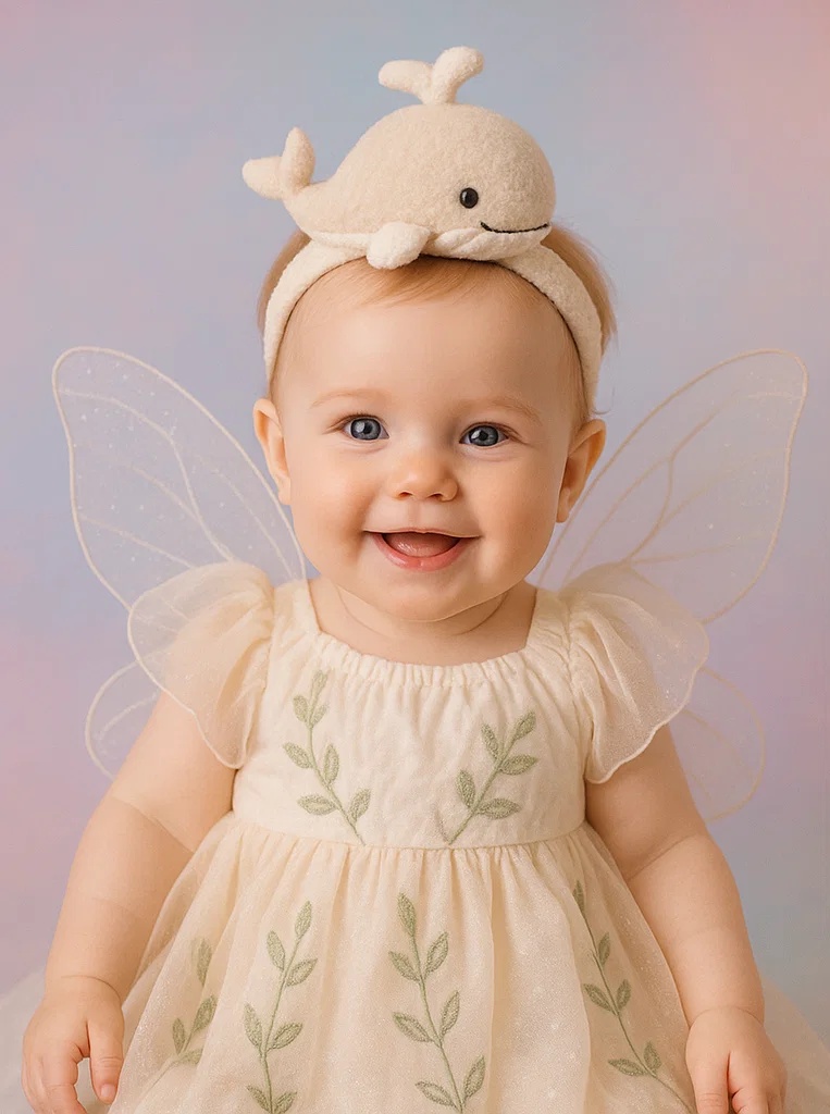 Cream Whale Plush Baby Headband for Newborn Photography