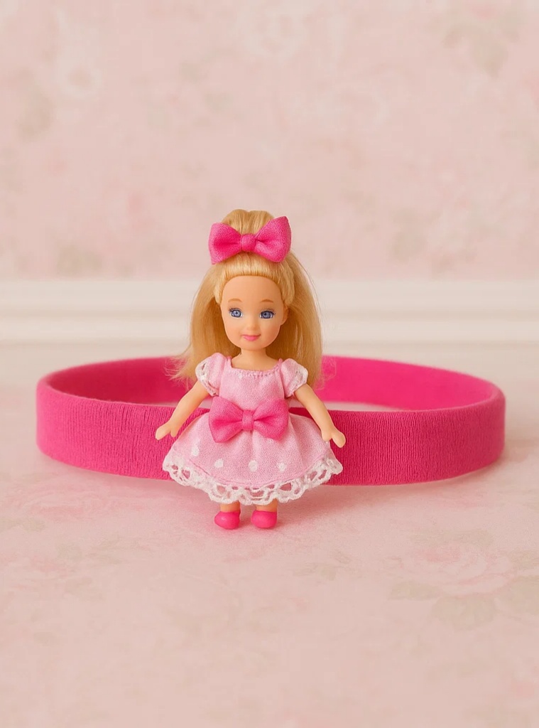 Cute Doll Headband for Babies with Pink Bow – Soft and Comfortable for Photos