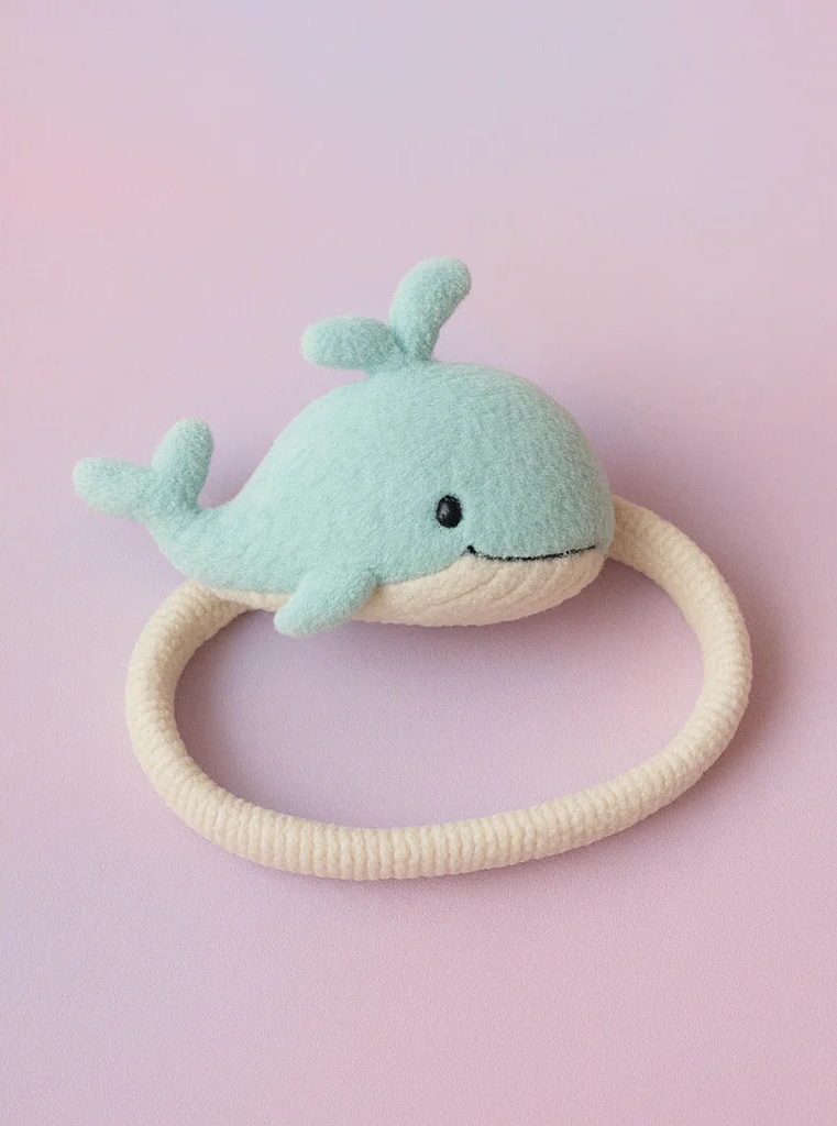 Mint Whale Plush Baby Headband with Soft Elastic Band