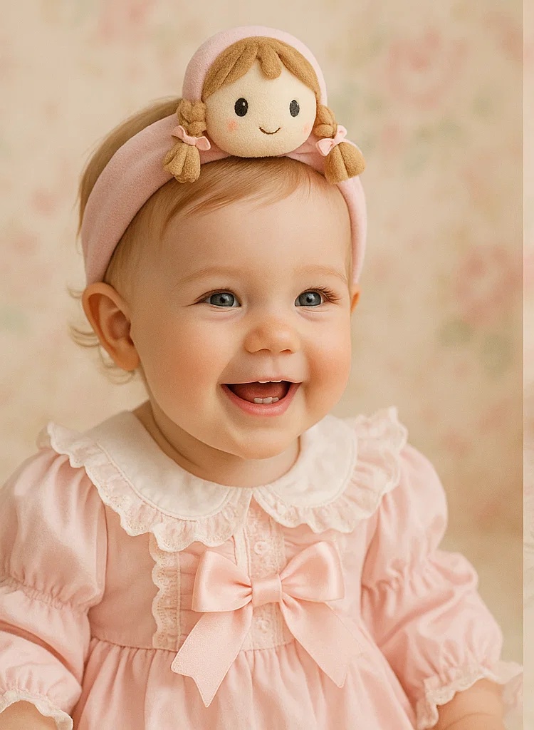 Baby Doll Headband with Blonde Hair for Photos – Soft and Cozy Design