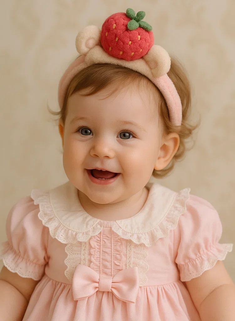 Strawberry Baby Headband with Cute Bear Ears – Soft and Fun for Photos