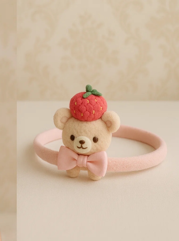Strawberry Baby Headband with Cute Bear Ears – Soft and Fun for Photos
