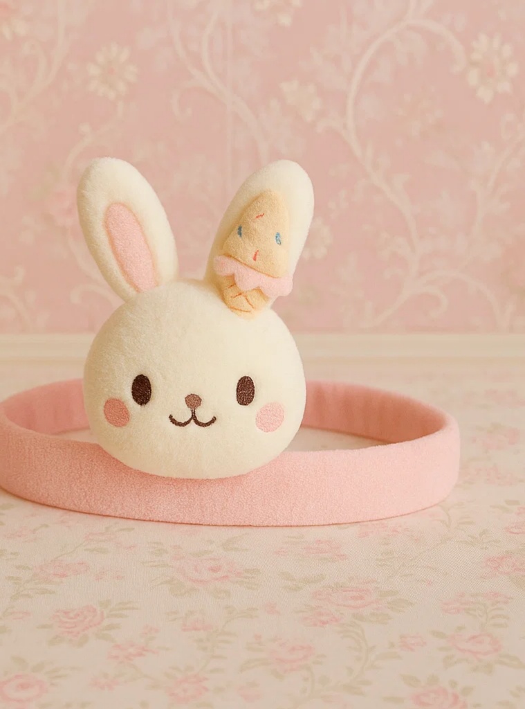 Cute Bunny Headband with Ice Cream Cone for Babies – Comfortable and Adorable