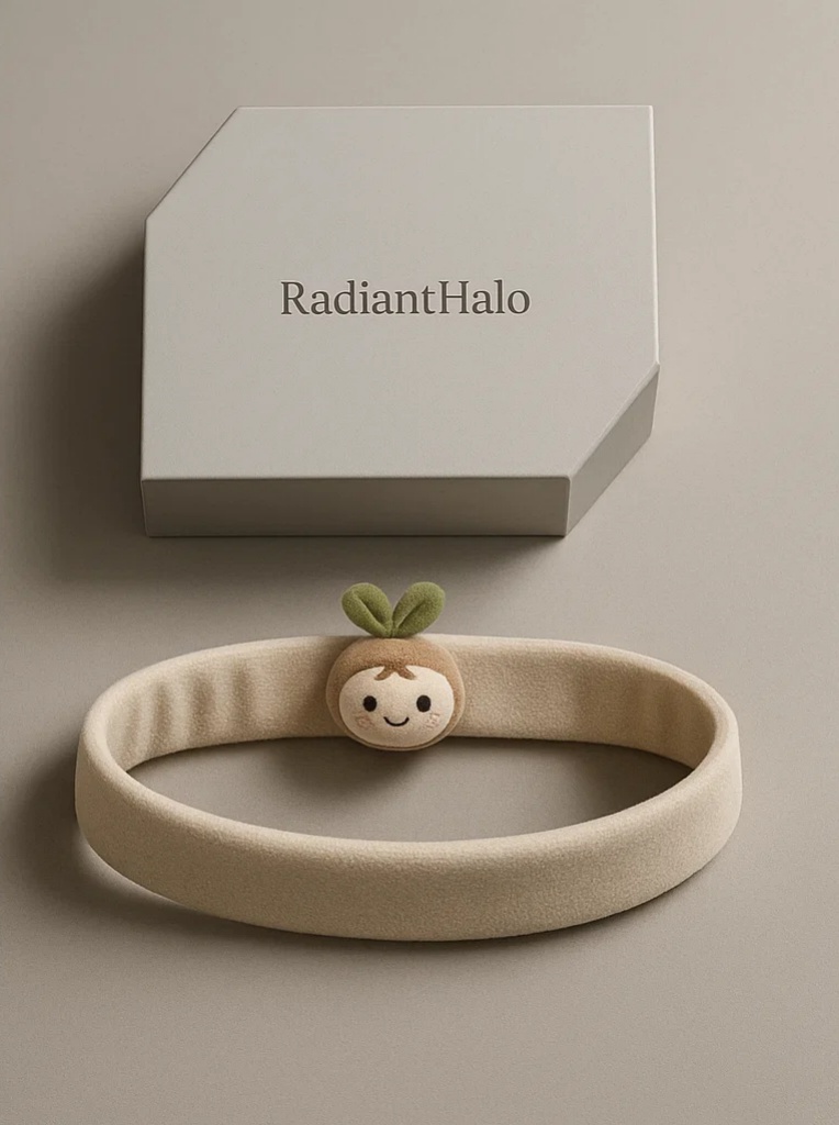 Sprout Face Baby Headband – Beige Cartoon Plush Design