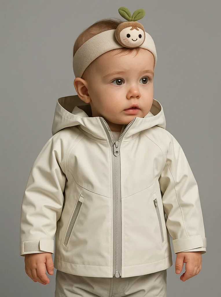 Sprout Face Baby Headband – Beige Cartoon Plush Design