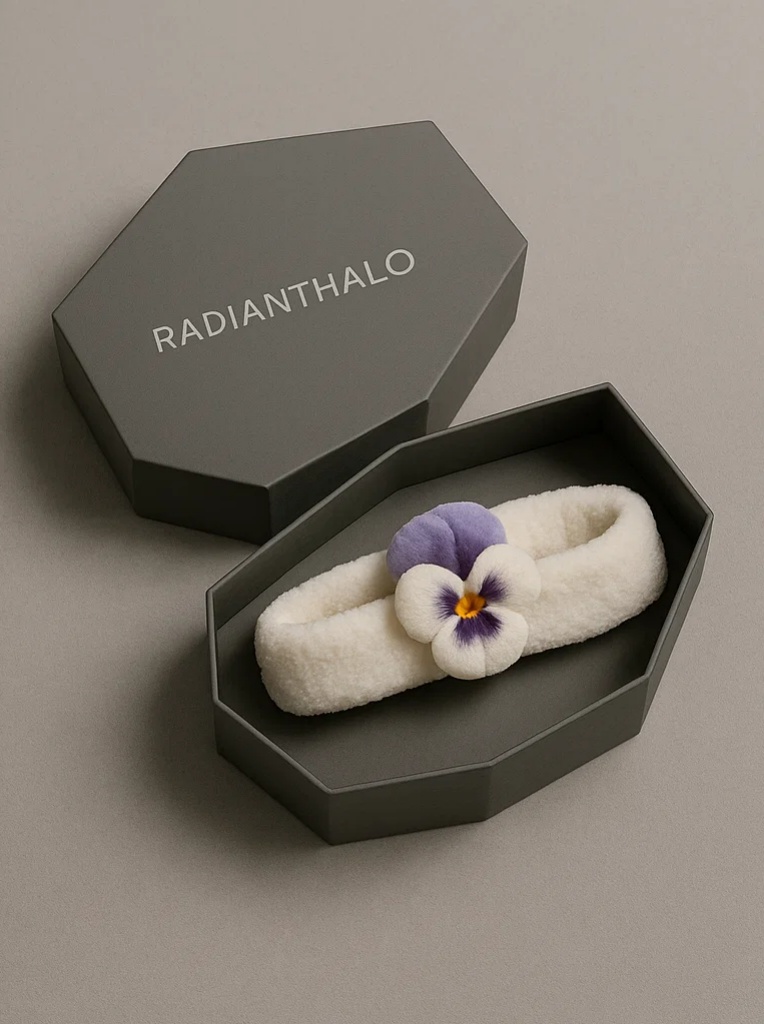 Violet Flower Baby Headband – Cream Band with Plush Bloom