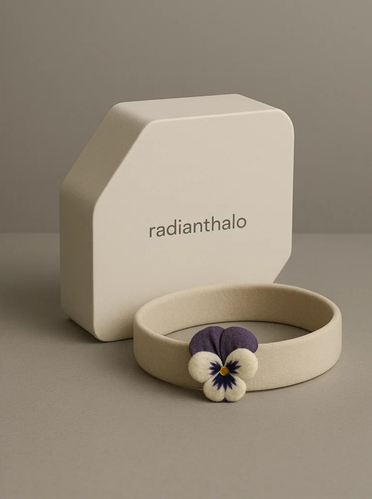 Taupe Bloom Baby Headband – Neutral Band with Purple Accent