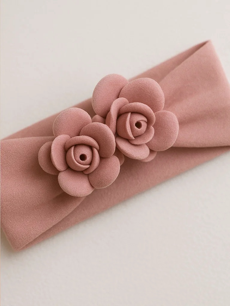 Pink Lavender Rose Baby Headband – Soft and Elegant Floral Headband for Girls