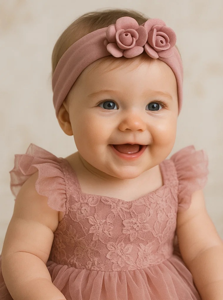 Pink Lavender Rose Baby Headband – Soft and Elegant Floral Headband for Girls
