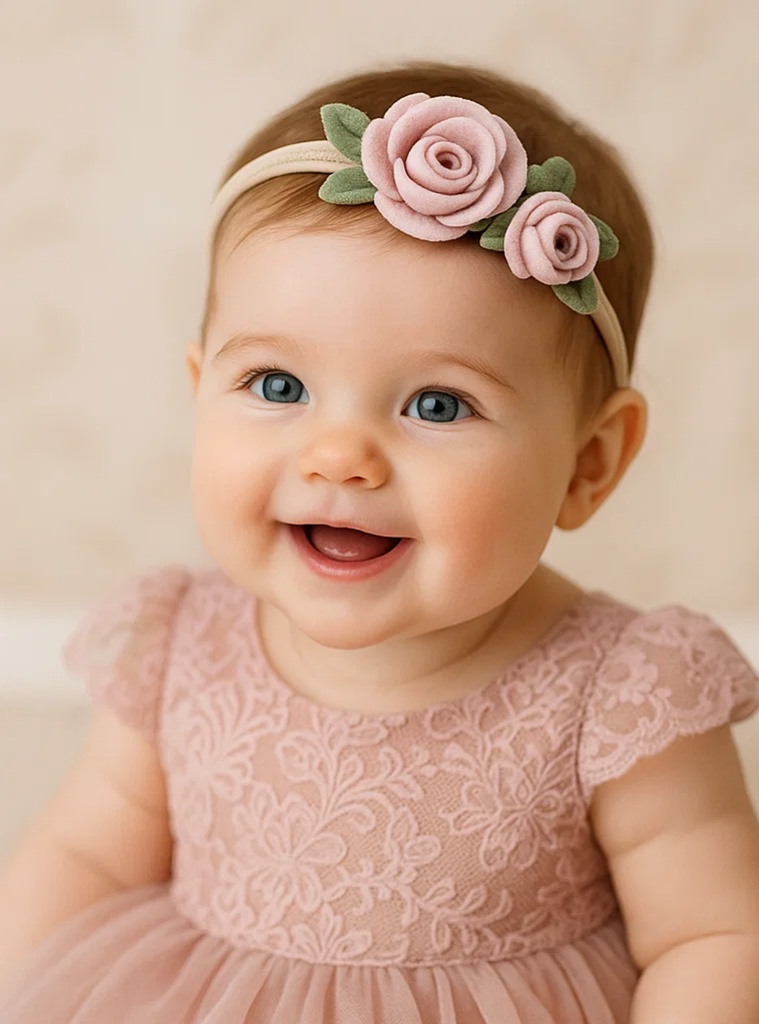 Růžová růže dětská čelenka – Měkký a elegantní květinový doplněk pro dívky