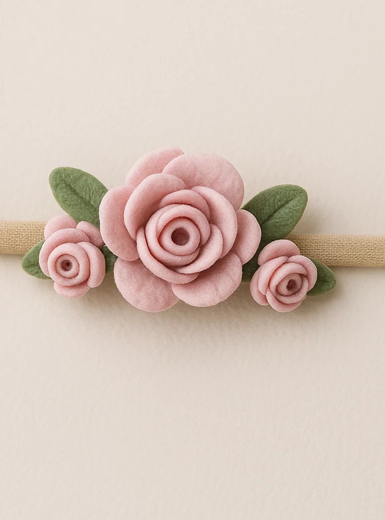 Růžová růže dětská čelenka – Měkký a elegantní květinový doplněk pro dívky
