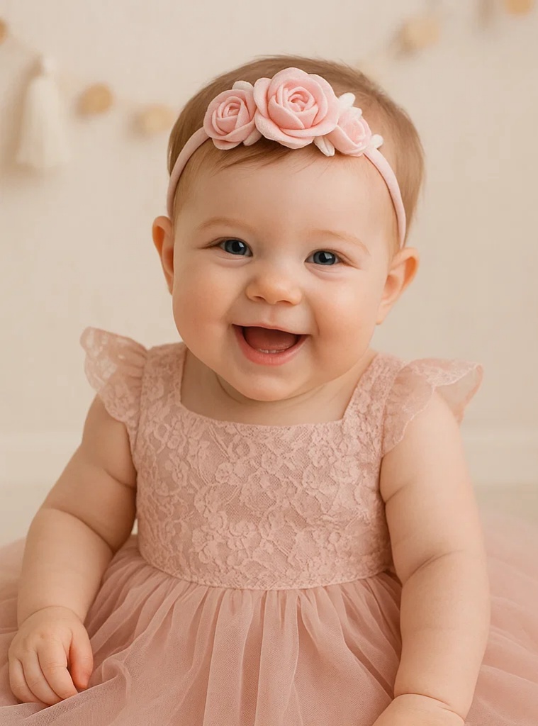 ピンクローズベビーヘアバンド – 女の子用の柔らかくエレガントな花のアクセサリー
