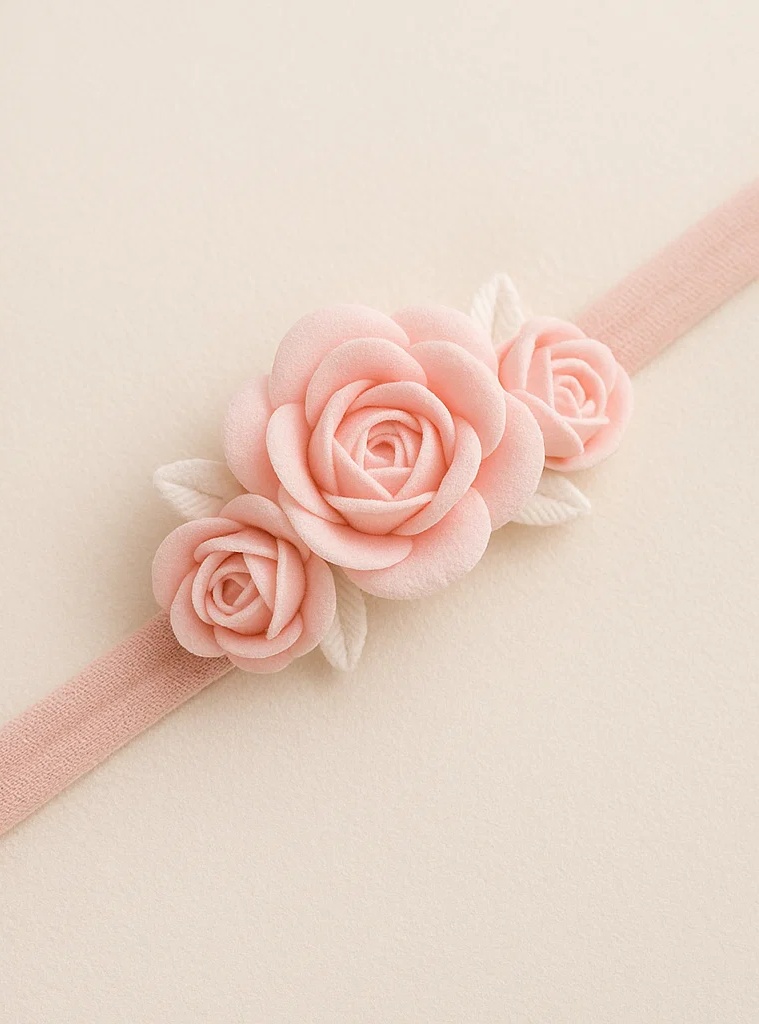 ピンクローズベビーヘアバンド – 女の子用の柔らかくエレガントな花のアクセサリー
