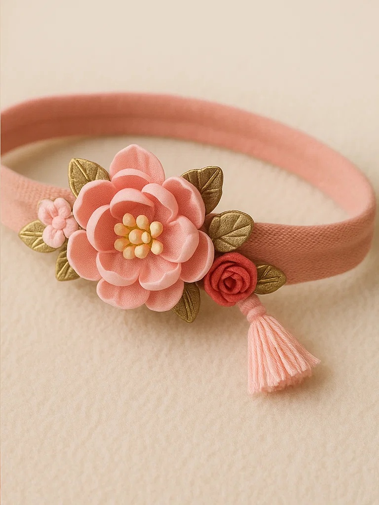 Chinese Style Peony Flower Baby Headband – Elegant Doll Headband with Pink Flowers