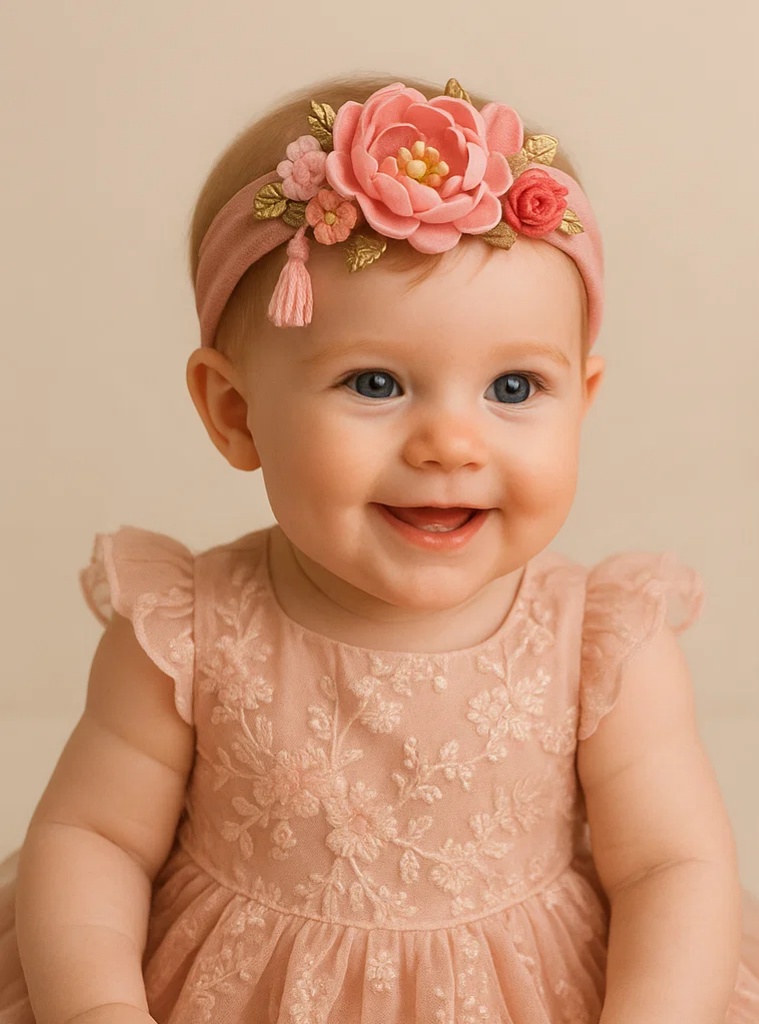 Chinese Style Peony Flower Baby Headband – Elegant Doll Headband with Pink Flowers