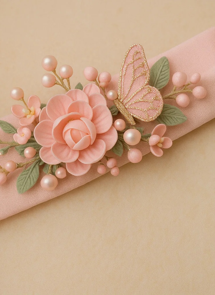 Pink Floral Baby Headband – Plush Doll and Embroidered Flower for Girls