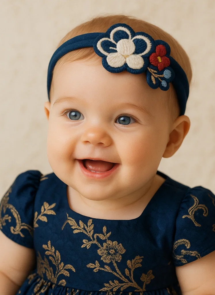 Handmade Floral Baby Headband with Pearl Centerpiece