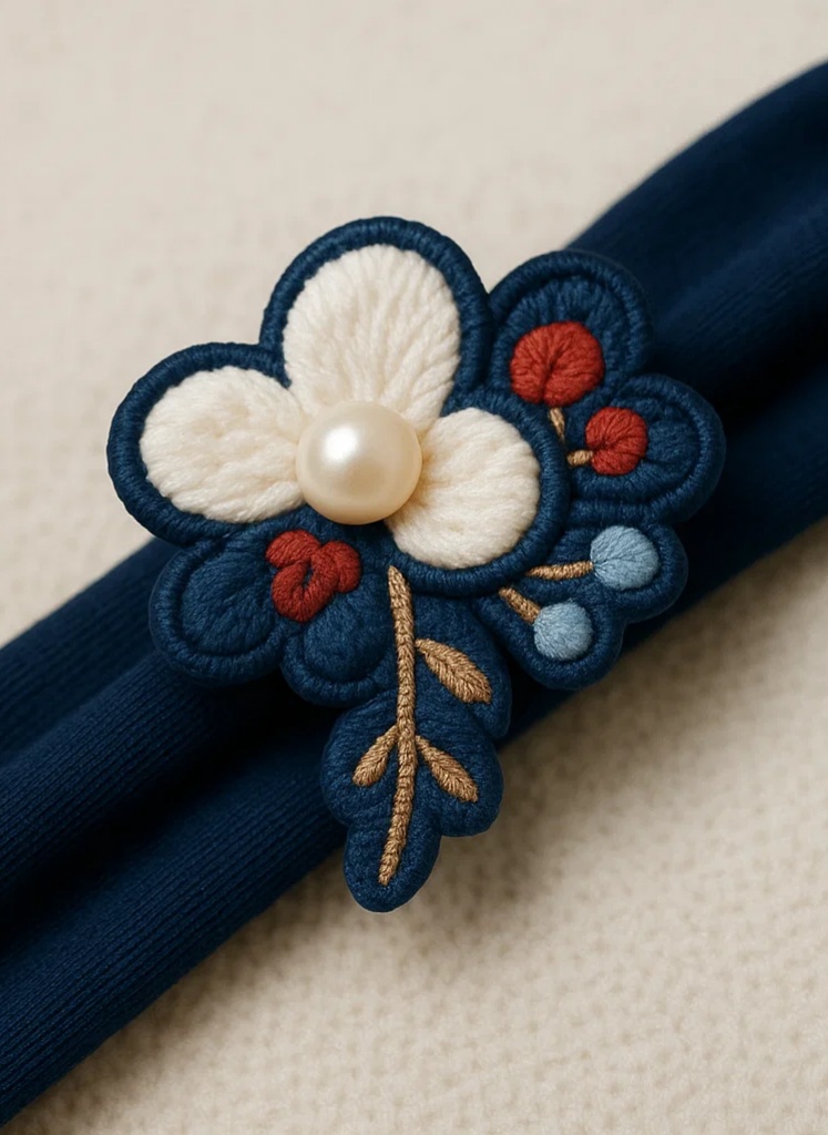 Handmade Floral Baby Headband with Pearl Centerpiece