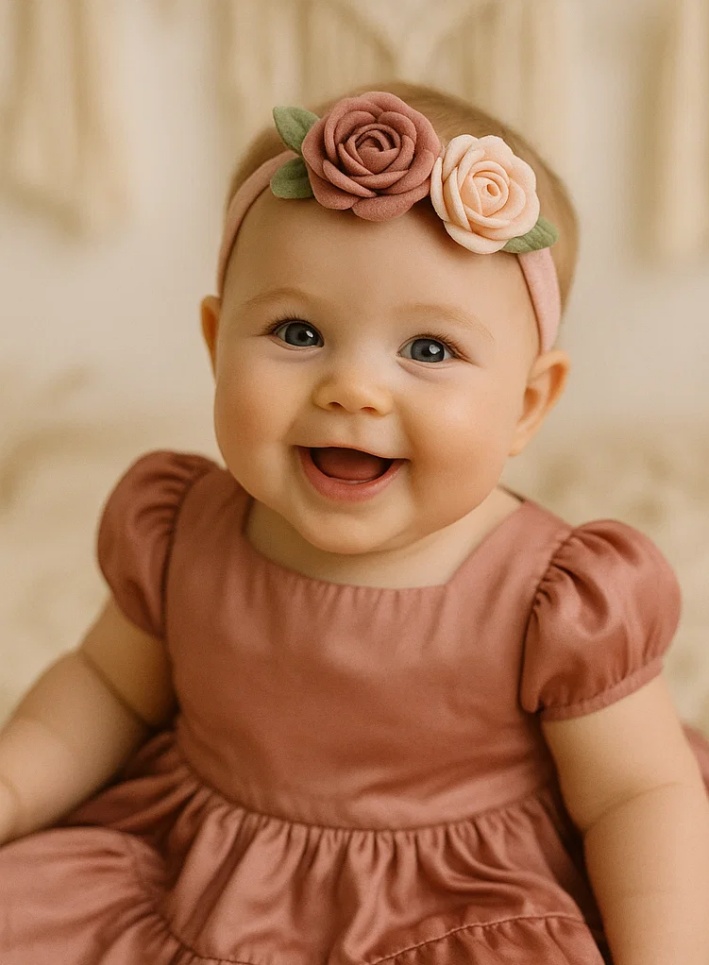 Faixa de Cabelo Rosa Bebê – Acessório Floral Suave e Elegante para Meninas