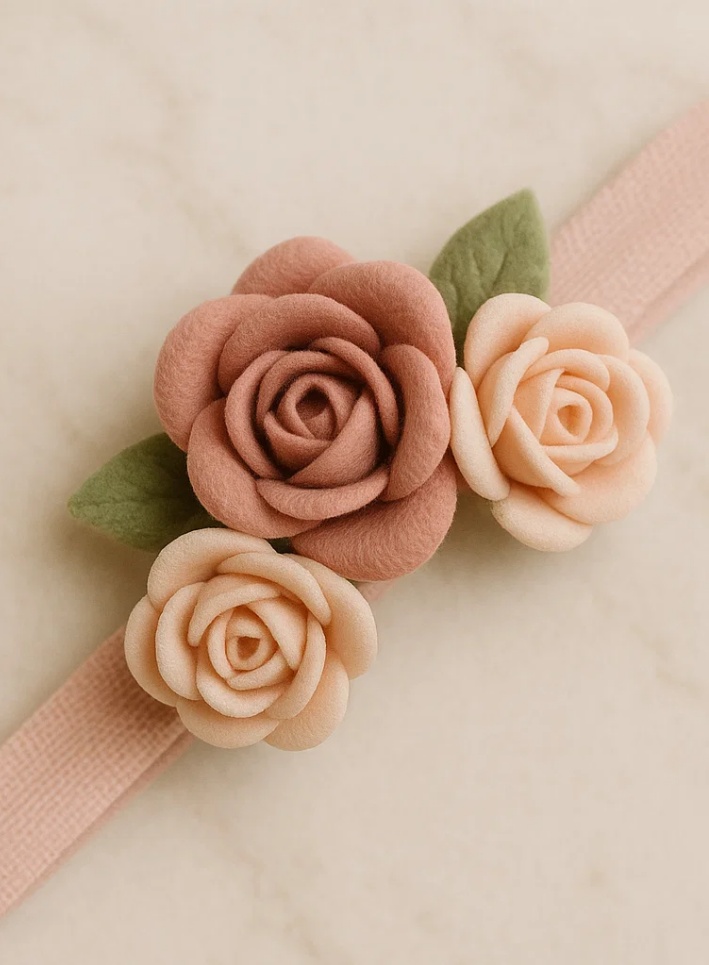 Faixa de Cabelo Rosa Bebê – Acessório Floral Suave e Elegante para Meninas