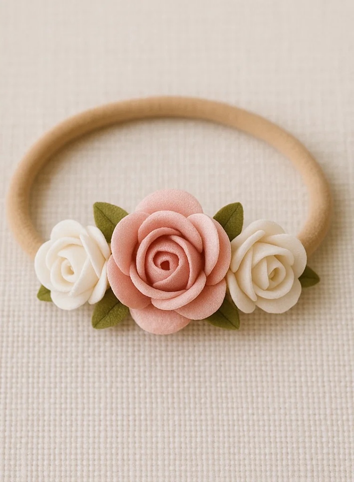 Bentiță roz pentru bebeluși – Accesoriu floral moale și elegant pentru fetițe