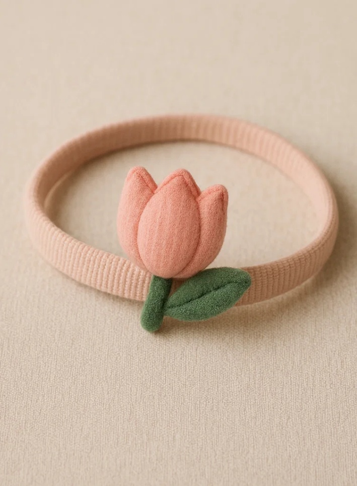 Pink Tulip Baby Headband – Soft Floral Accessory for Girls