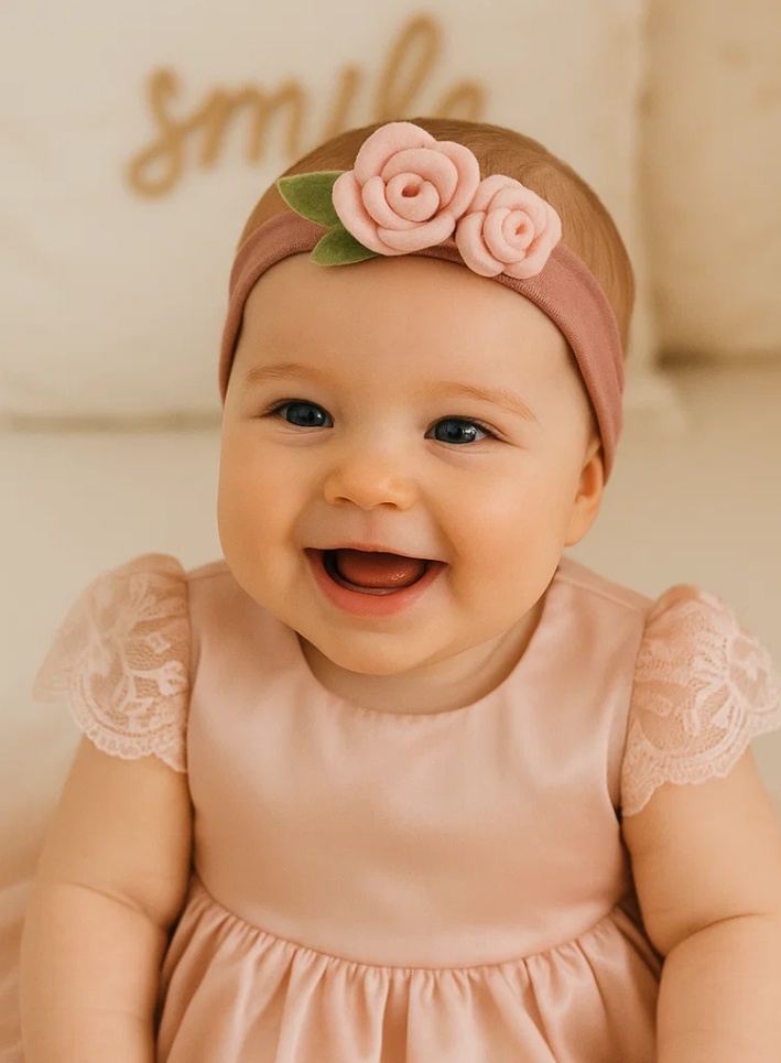 Bandeau bébé rose avec fleurs – Accessoire floral doux et élégant pour filles