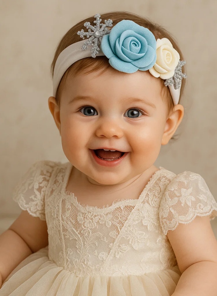 Snowflake Rose Baby Headband – Soft and Elegant Floral Accessory for Girls