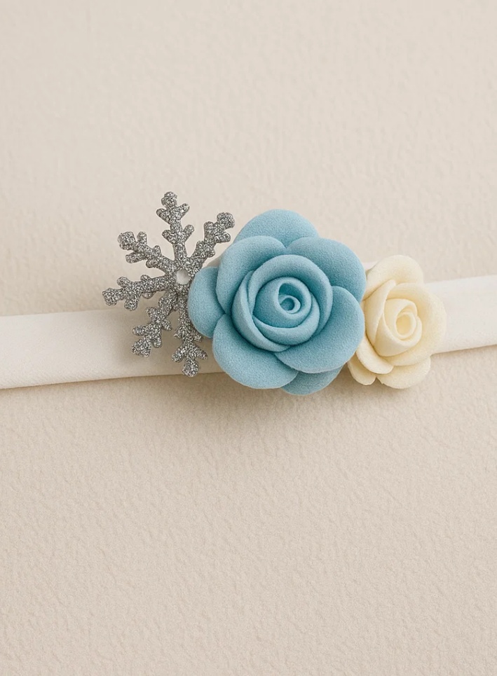 Snowflake Rose Baby Headband – Soft and Elegant Floral Accessory for Girls